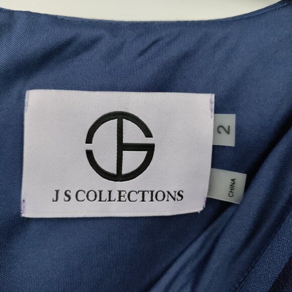 New JS Collections Tulip Sleeve V Neck Mini Structured Dress Size 2 Women Blue - Picture 8 of 16